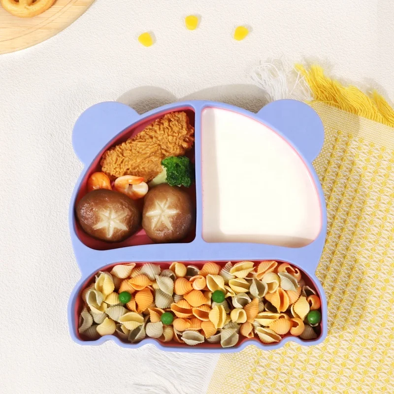 Wellfine BPA Free Food Grade Silicon Baby Feeding Divider Plates Kids Dining Suction Plates for Babies Toddlers