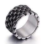 Band Ring Vintage Finger Jewelry Woven Black Wedding 12mm Band Chain Men Unique Stainless Steel Ring