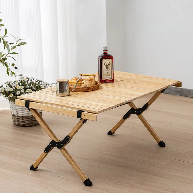 Wholesale Outdoor Portable Camping Bamboo Rolling Table Folding Picnic Wood Egg Rolling Table