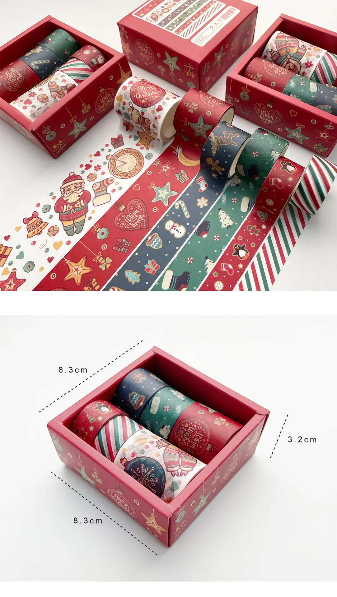 Cute Christmas Design DIY Paper Tape Set 6 Rolls/Box Multi-Size Washi ...