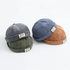 Hat Leather Patch Skullcap Miki Hat Leather Patch Corduroy Brimless Snapback Hat