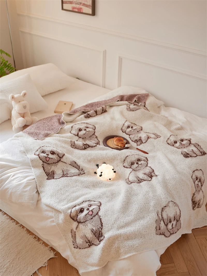 product accept custom cute dog 100 microfiber yarn super warm fuzzy cozy knit throw blanket for bedroom bd-63