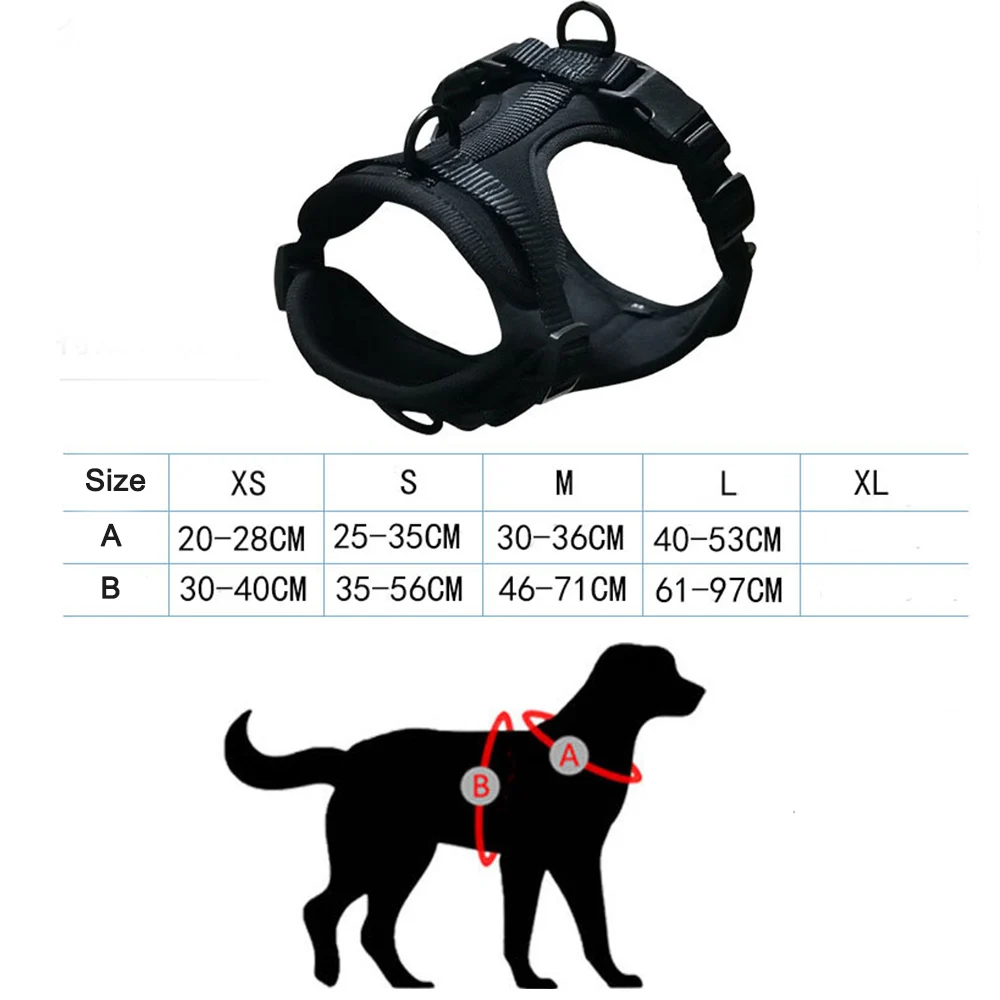 size chart of Polyester Dog Leash Collar Harness Set