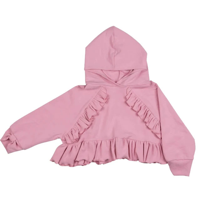 2022 spring new style pink  sweet full sleeve ruffles hoodies and pants/ shorts kids hoodies set