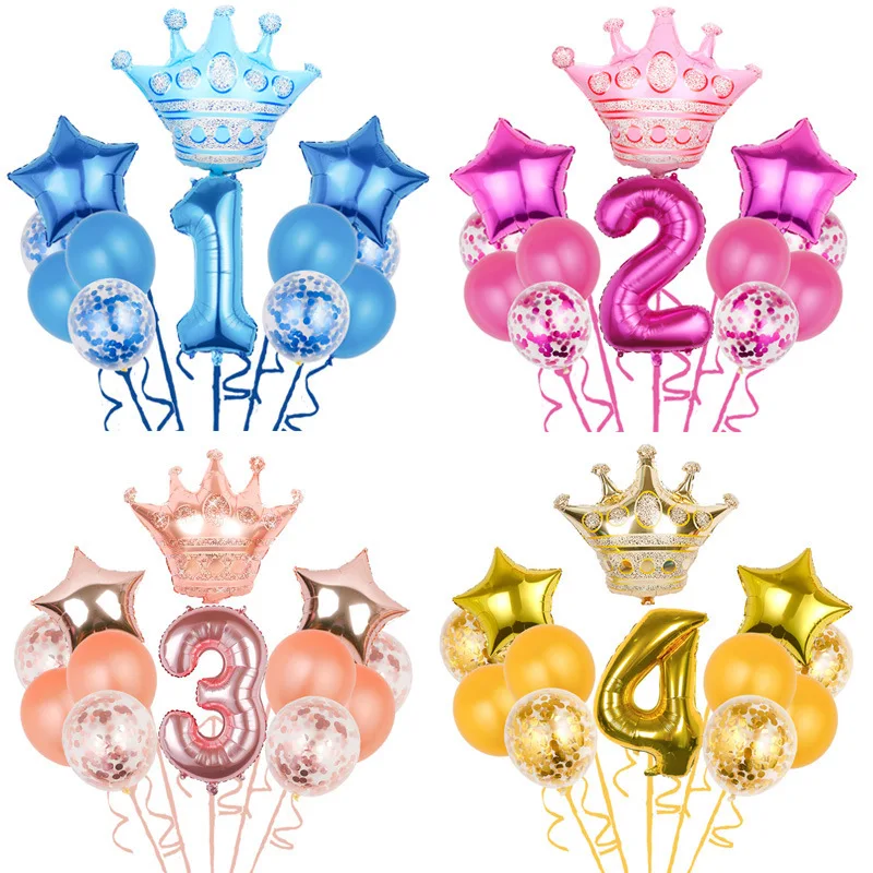 Crown digital balloon set aluminum film balloon children's birthday arrangement first birthday theme decorations