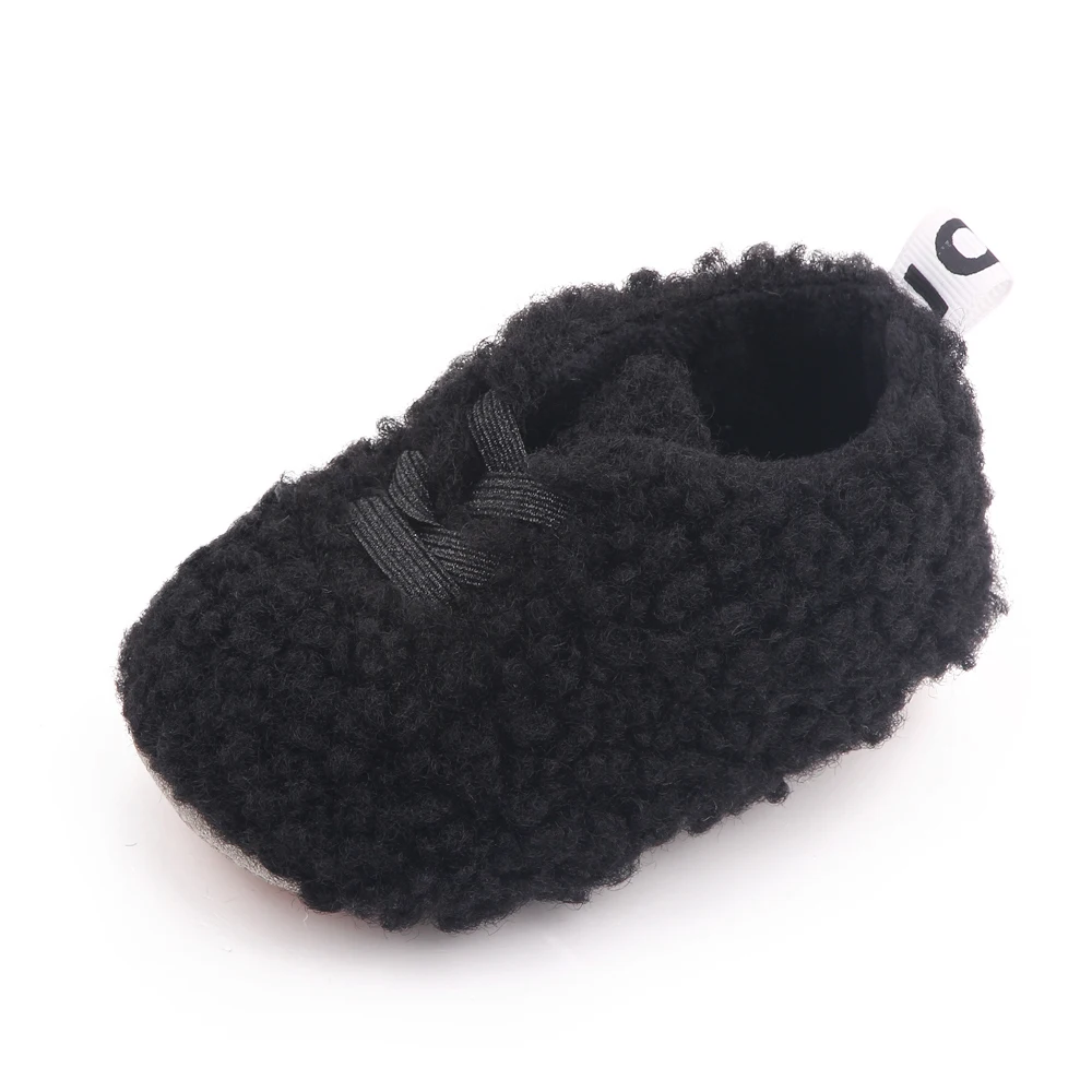 Autumn and Winter Solid Color Plush Elastic Set Feet Warm and Comfortable Baby Walking Cotton Shoes manufacture
