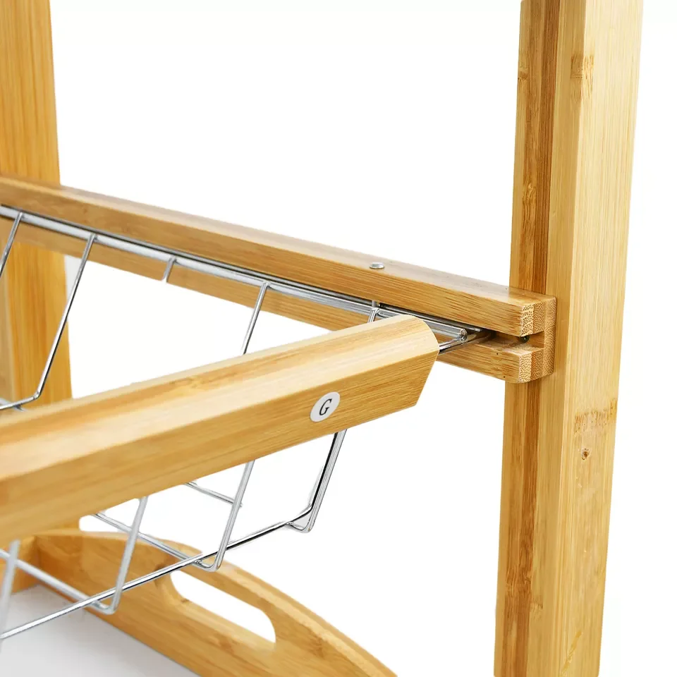 Wholesale Wood Trolley Cart Kitchen Drawers Shelf Storage Rolling Tray Bamboo wheel Rack