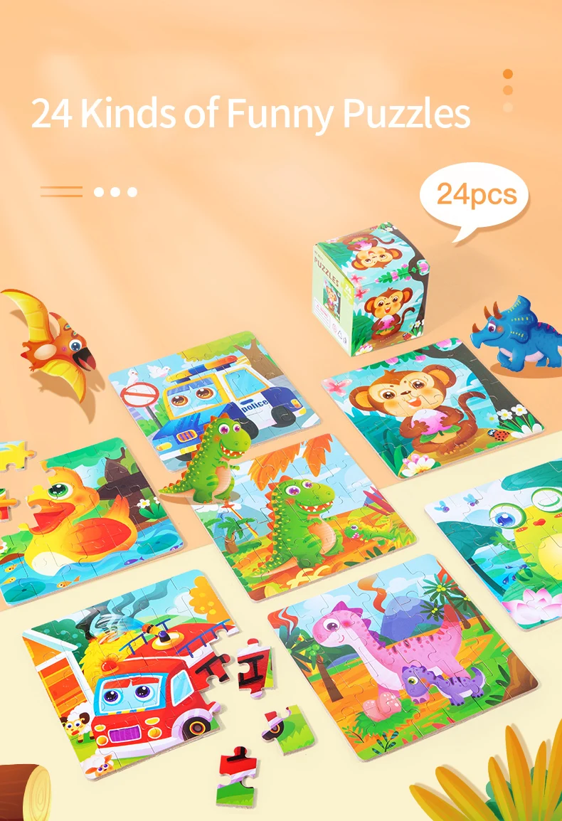 Puzzle en bois de dessin animé 24 pièces, Initiation éducative précoce pour bébés enfants, jouets pour garçons et filles, fabrication de cadeaux