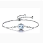 Women Topaz Women Jewelry S925 Silver Nano Sky Blue Topaz Square Shaped Adjustable Chain Bracelet