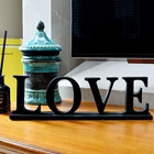 Table Art Decor Decorative Logo Independent Standing Table Decoration Hollow Wooden Letter Art Black Decor Letter