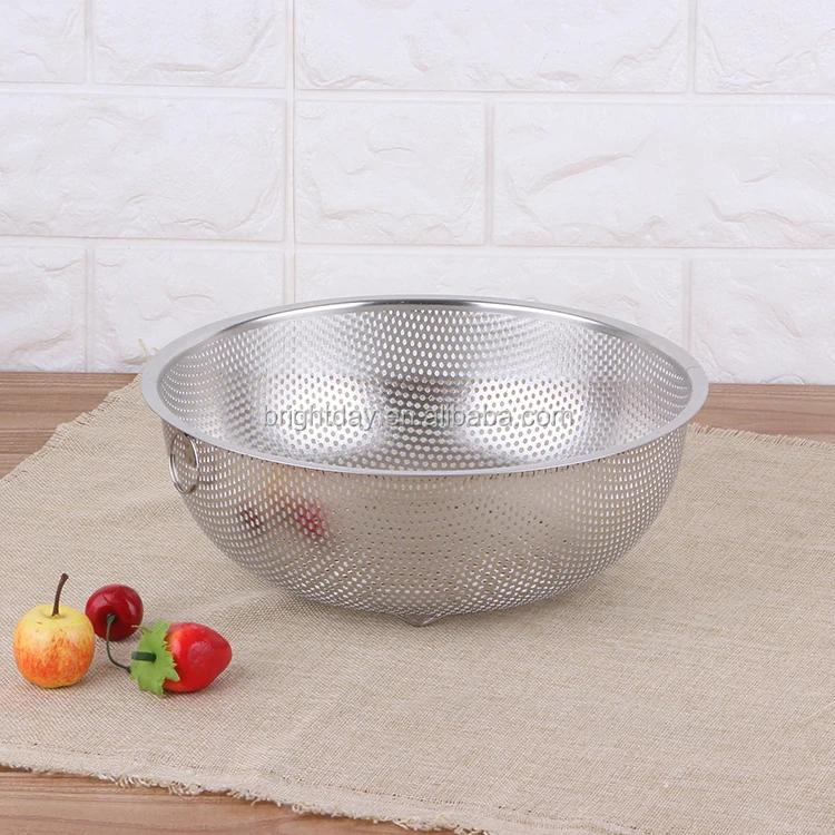 Factory Prices High Quality Kitchen Strainer Rice Noodle Colander Stainless Steel Mesh Colander_11