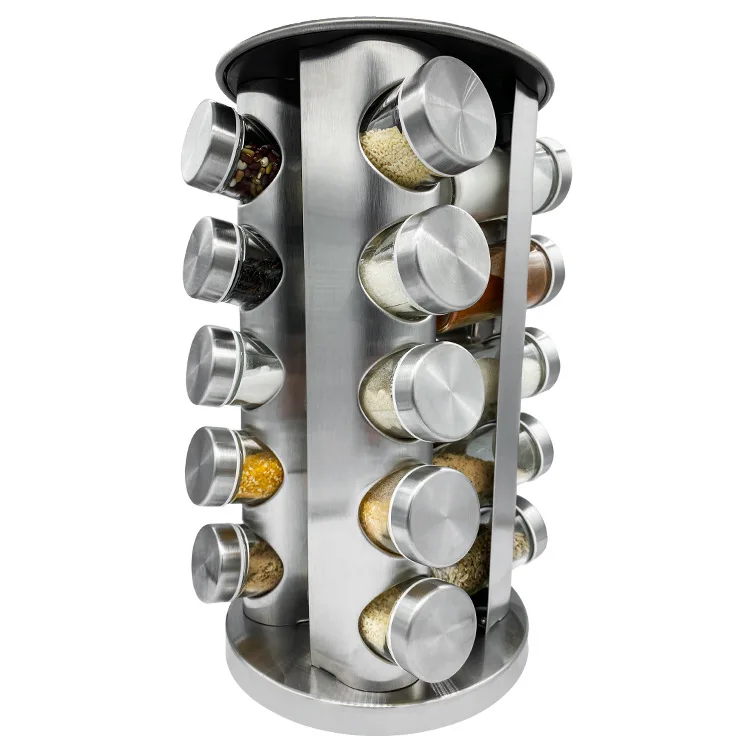 Spice Rack with 12 Jars Stainless Steel with Bottle Revolving Metallic CAROUSEL 
