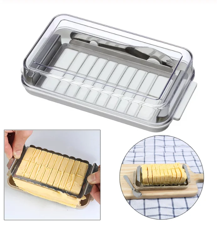 Plastic Butter Dish Butter Box Butter Keeper Container Slicer Cutter w/ Lid