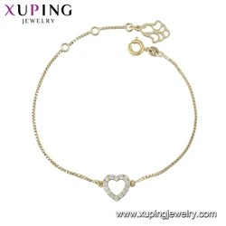 77041 xuping ladies valentine jewelry 14k gold color heart charm bracelet