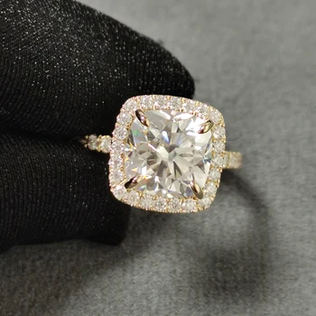Provence Moissanite Jewelry Pure 14K White Gold 2.5CT Cushion Cut Diamond Halo Moissanite Engagement Wedding Ring
