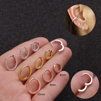 6mm 8mm 10mm Small Dainty Tiny Thin Stainless Steel Post CZ Hoops Minimal Jewelry Gold Plated Hoops Huggie Hoop Earrings