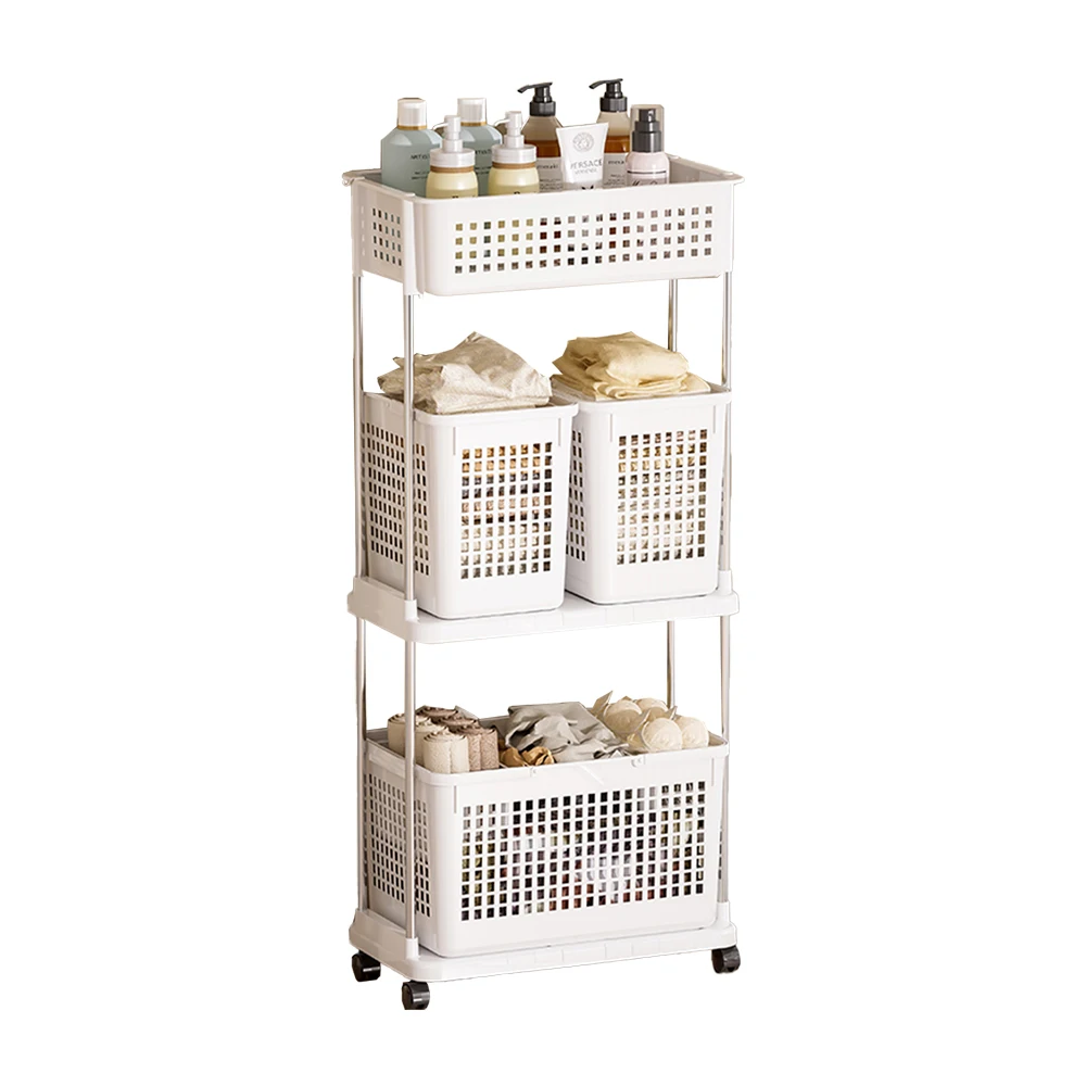 New Design Portable Handle Multi-Layer stocked Laundry Cart  Dirty Clothes Basket rack with wheels