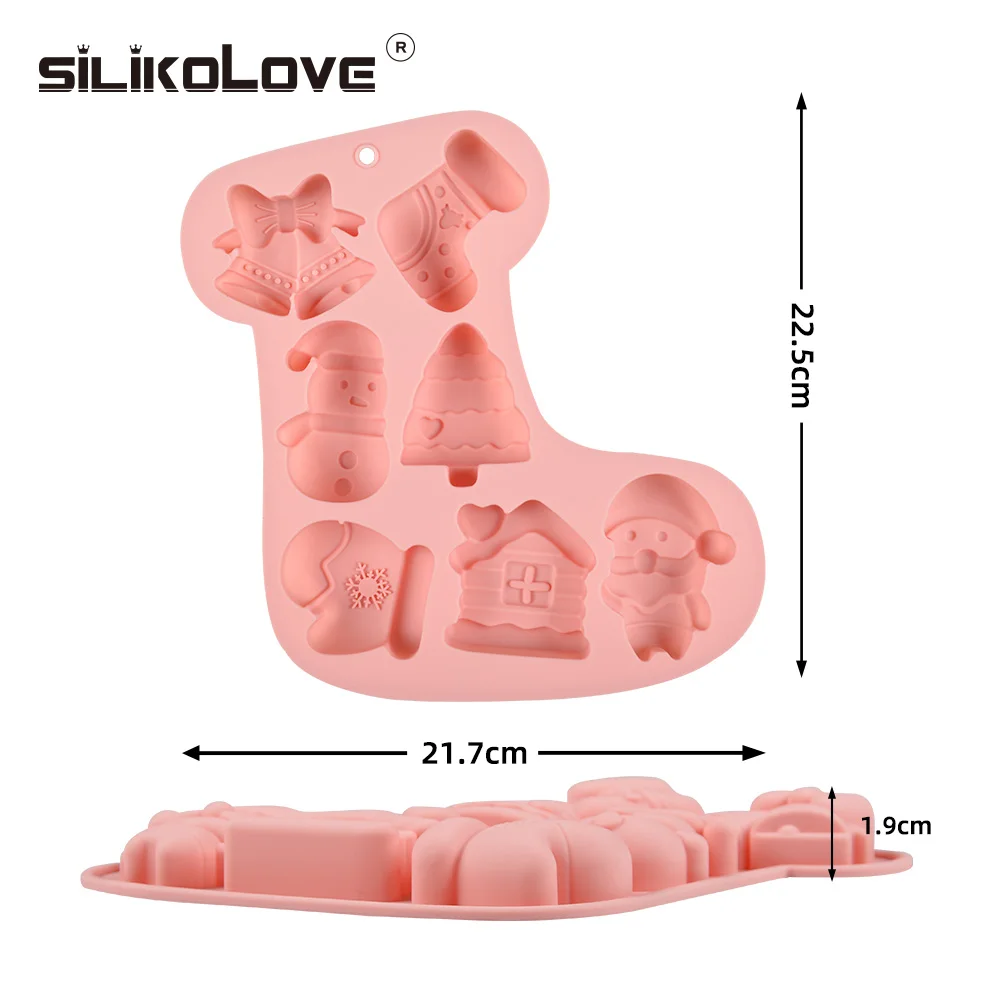 New baking tool 7 holes christmas themed cake silicone candle mold christmas tree snowflake chocolate silicone pastry moulds