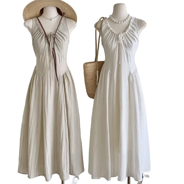 Hot selling high-quality French retro gentle high-end temperament solid color casual long dress