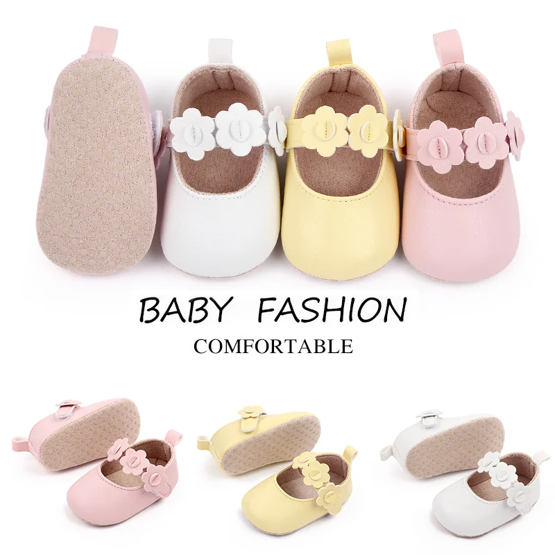 Baby Girl PU Small Leather Shoes Solid Color Small Flower comfort Infants Soft Soled Toddler Shoes manufacture