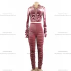 New Arrival Women's Velvet Tracksuits Drawstring Zip Hoodie 2 Piece Set