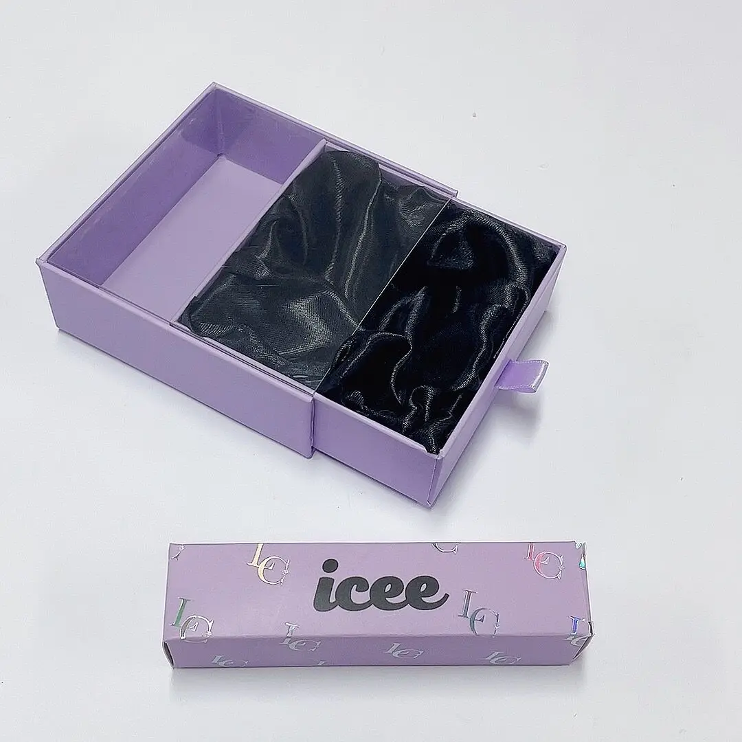 Custom Luxury Handmade Box for Jewelry Bracelets Cardboard Box with Black Satin and Purple Pull Tab supplier