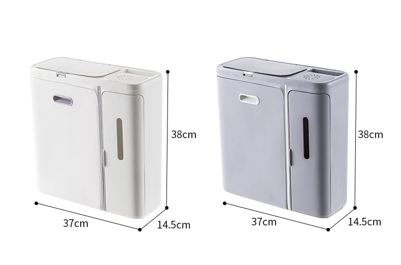 Slim Wall Mounted Rectangular Plastic Hanging Trash Can with Lid for Kitchen Cabinet Door Food Waste Compost Bin