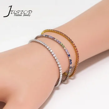 Wholesale women accessories rhodium plated chain tennis style color zircon bracelets jewelry