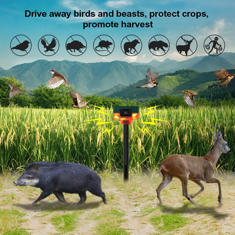 2023 New Arrival Wireless Solar RF Remote Alarm Siren Solar Animal Repeller With Built in 13 sounds and Recording