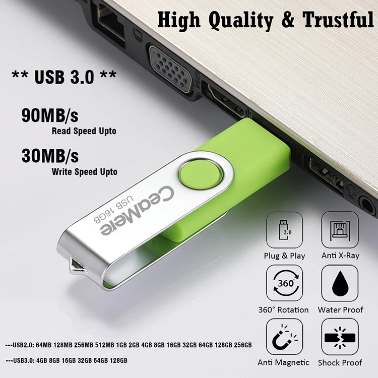 Ceamere C14 Bulk Swivel Metal USB 2.0 3.0 Flash Pen Drives 4GB 8GB Flash Memory Stick 32GB 128GB 16GB Custom Pendrive USB Stick