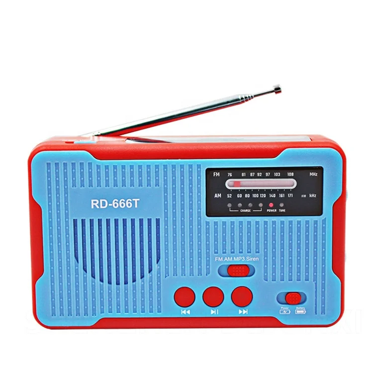 Emergency Radio Hand Crank Self Powered Solar AM/FM NOAA Weather Alert Radio with LED Flashlight Blue MP3 Player and Large Power Bank 2300mAh for iPhone/Smart Phone Charger 