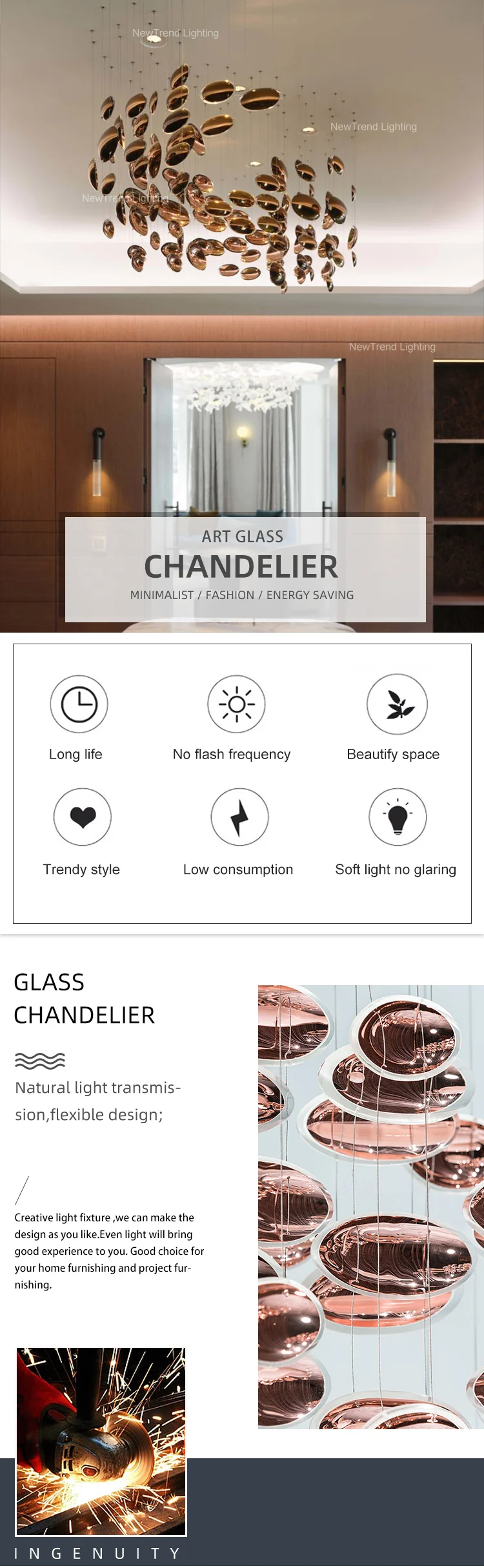 CPL-162 Contemporary Design Indoor Decoration Lighting Dining Room Staircase Custom LED Chandelier Pendant Light manufacture