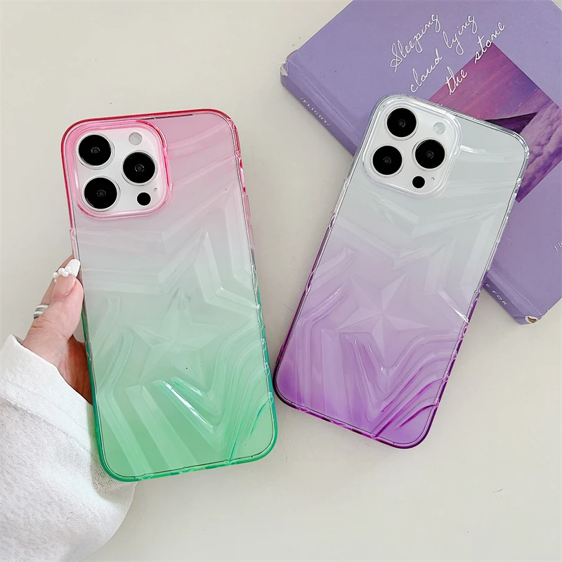 Soft TPU Case For iPhone 15 Gradient Star Clear Phone Case For iPhone 15 14 13 12 11 Pro Max Shockproof Cover