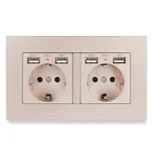 Wall Hidden Plastic Panel 2 Gang EU Standard Wall Socket With Charge Port Hidden Soft LED Indicator Outlet