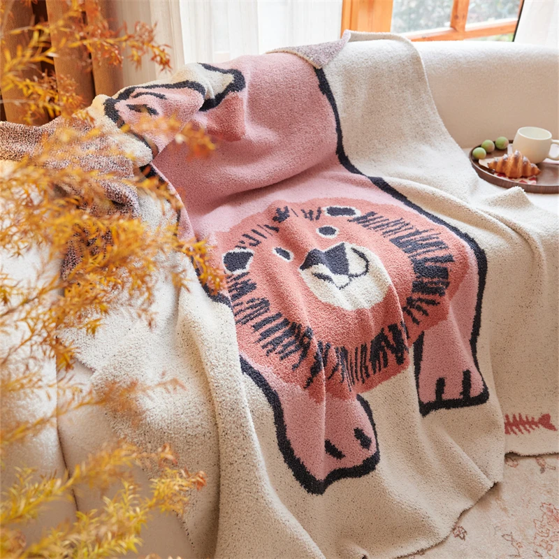 product ly factory direct cute lion jacquard knitted blanket 100 polyester fiber home decoration-61