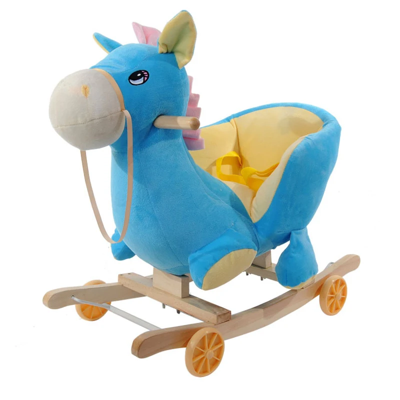 Wholesale wooden rocking horse toys kids ride on toy animals with music light