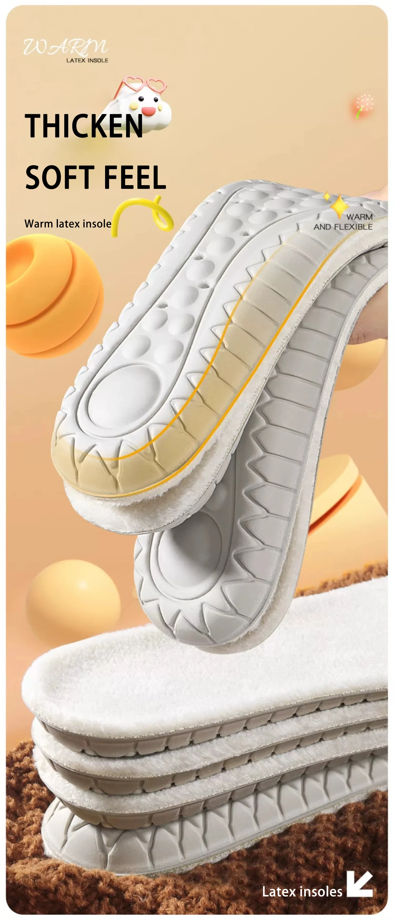 Winter Plush Latex Insoles for Snow Boots, Odor Prevention & Soft Thermal Comfort Winter Plush Latex Insoles for Snow Boots, Odor Prevention & Soft Thermal Comfort