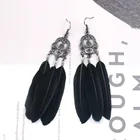 Black Earrings Punk Style Death Head Hanging Black Feather Long Earrings