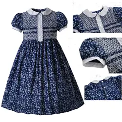 Guangzhou manufacturer High quality smocked dresses girls clothing floral ruffles flower print kids dress boutiques baby clothes