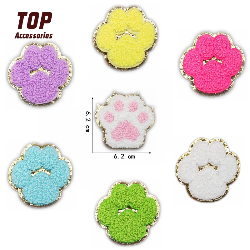 Cat Paw Iron on Colorful Chenille Embroidery Patches for Sweatshirt