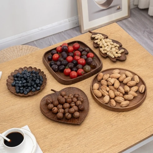 Polished Wood Charger Plate for Home and Kitchen Sustainable Snack Platter with Plant Pattern for Serving Wedding Decorations