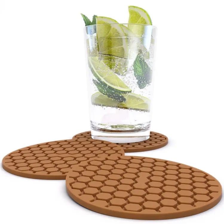 product custom 5mm thick silicone pvc rubber cup coasters heating resistant drink mat promotional product for coffee beverages-2