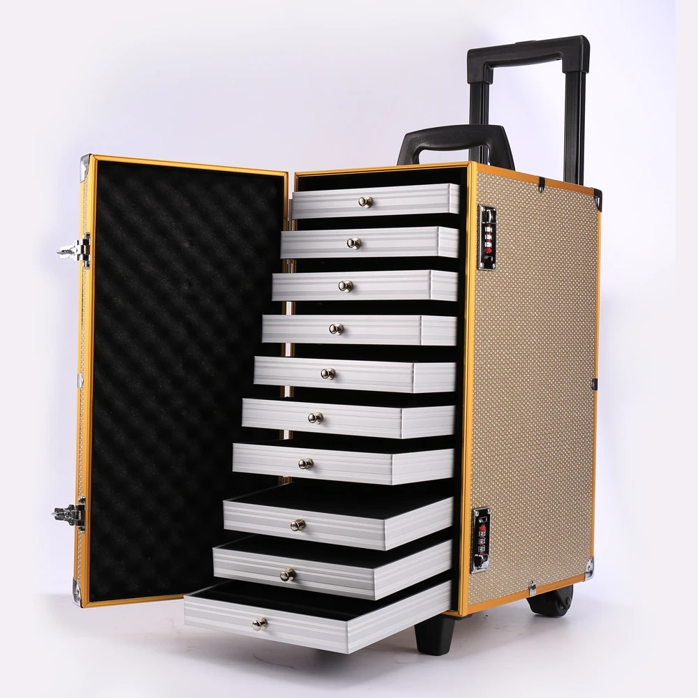 11 Trays Jewellery Sales Reps Storage  Case Collapsible Trolley Carring Case 