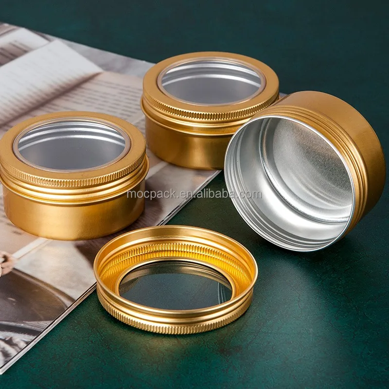 product aluminum storage box with window round metal jar aluminum tin jar with screw top-30