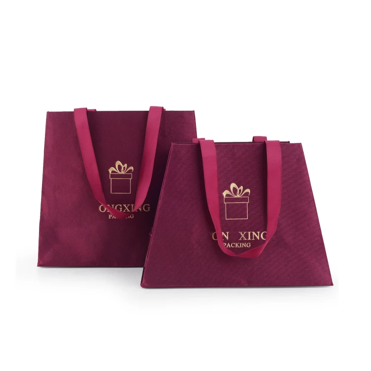 custom logo luxury red satin paper gift jewelry bag