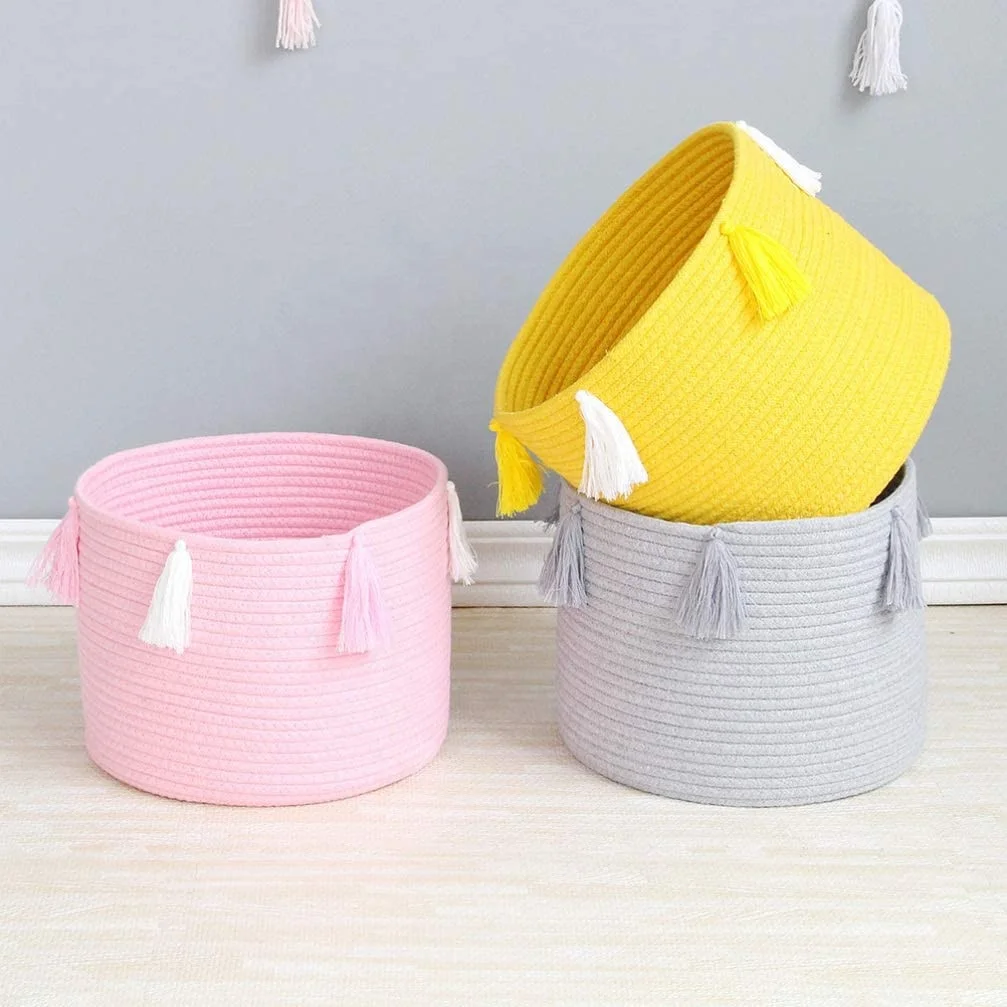 Handmade Foldable Woven Storage Blanket for Home Decor Nursery & Collection Cotton Rope Storage Basket