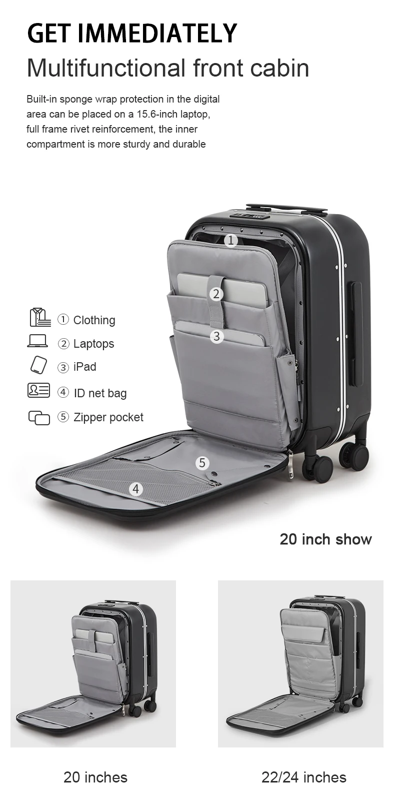 Aluminum Frame Suitcase Hanke Carry On Luggage Inch Luggage Suitcase