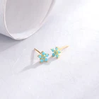 Stud Earrings Cute Turquoise CZ Stones Cluster Flower 925 Sterling Silver Stud Earrings
