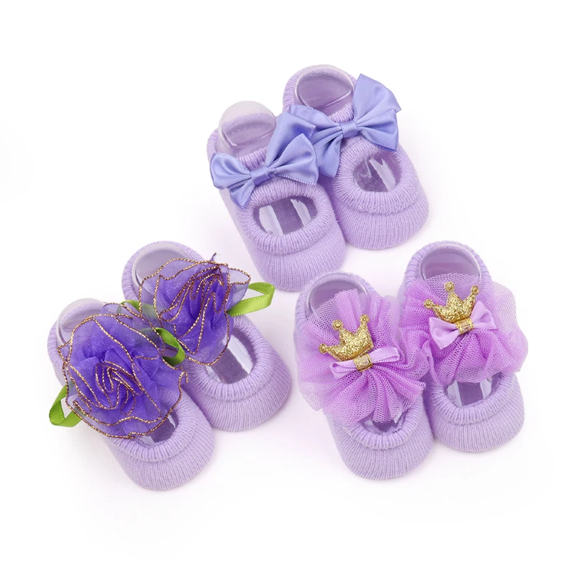 Baby Girls Lace Bow Flower Boneless Socks 0-6-9 Months Infants Floor Breathable Absorbent Cotton Socks details
