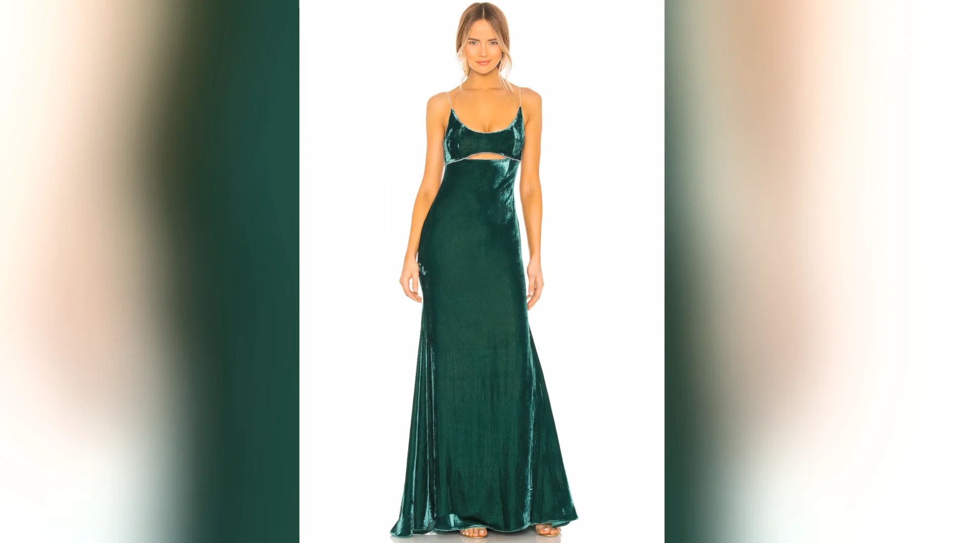 ladies summer gown dress velvet green sleeveless diamonds cutout